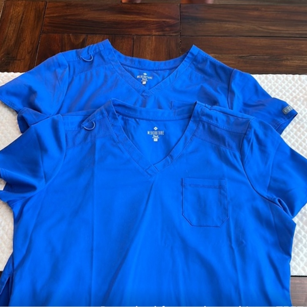 2 Med couture royal blue one pocket scrub top